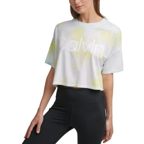 Calvin Klein Tops - Calvin Klein Performance Cropped Tie-Dyed T-Shirt blue, green, XL